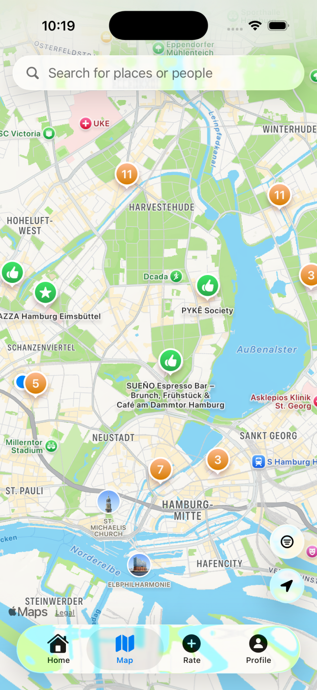 Eacy map with saved spots and friend recommendations